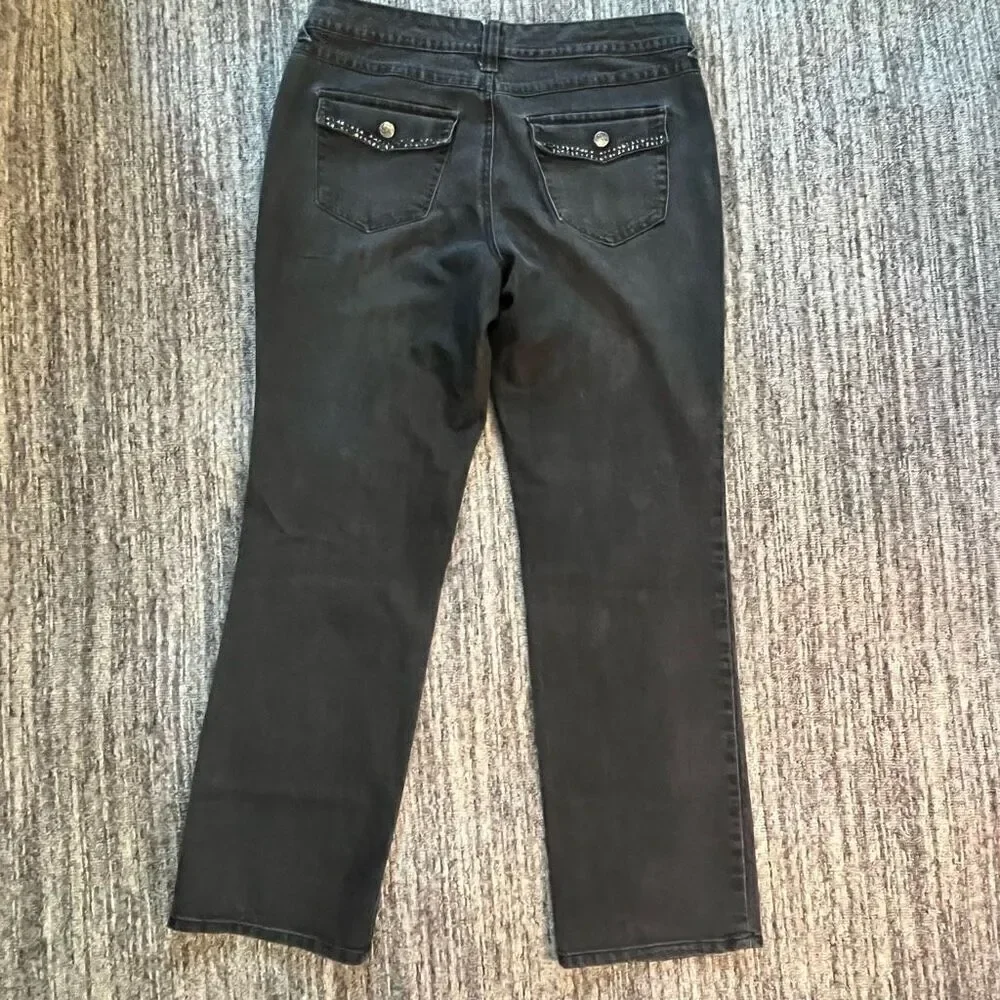 Style &‎ Co Women’s Size 12 Straight Leg Hip Hugger Jeans Black Faded Denim
